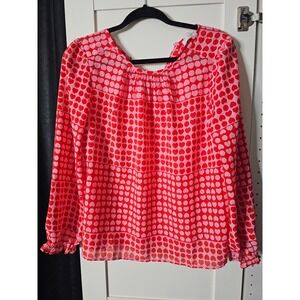 NWT LOFT Heart Print Blouse Long Sleeve Sheer Top‎ Valentine's Day SP